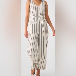 Faherty Catalina Linen Jumpsuit Small NWT Coastal Stripe Wide Leg Belted